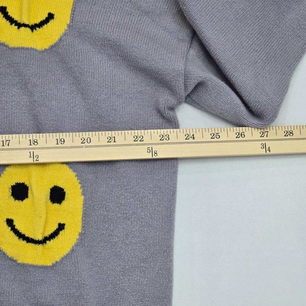Smiley Face Graphic Knit Cardigan Grey Yellow XL HY052-XYT-07 - Picture 9 of 12